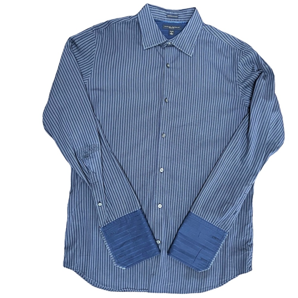 Banana Republic Mens Dress Shirt Button Down Blue Vertical Stripe Size 16-16.5
